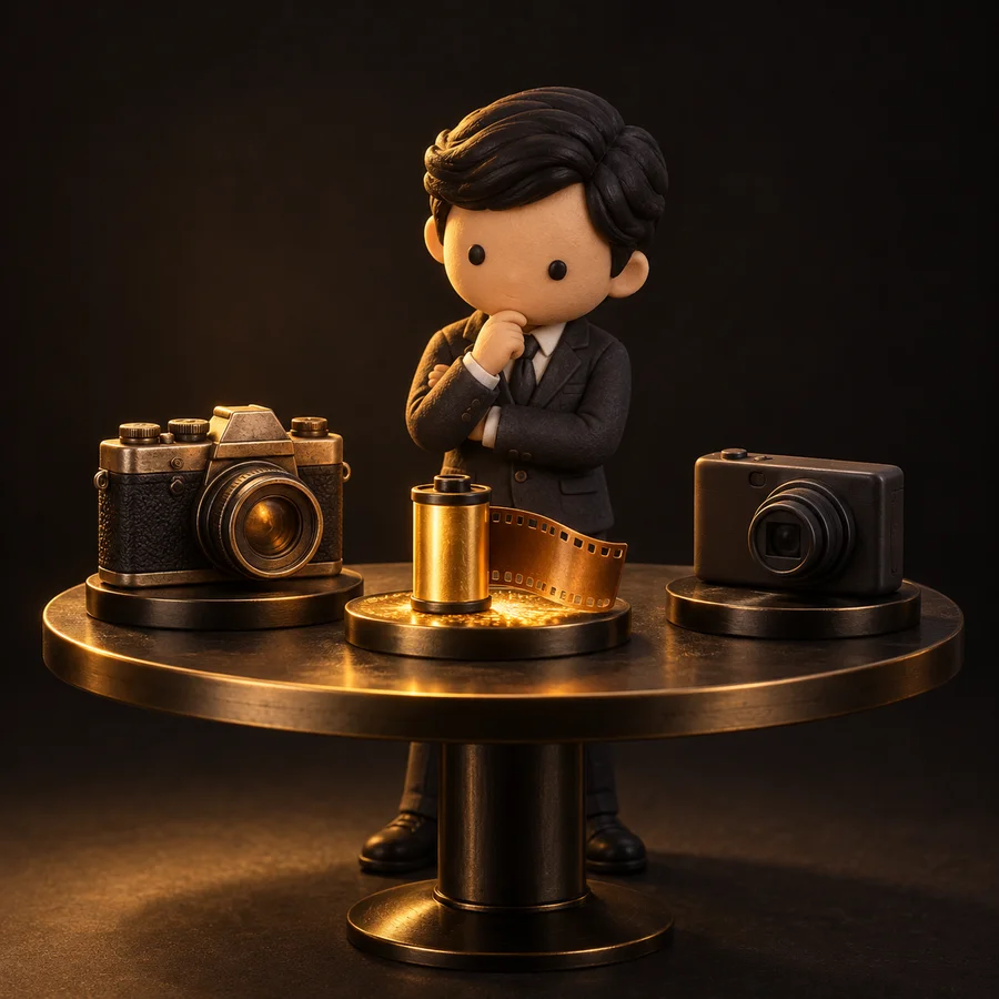 A miniature executive weighing film and digital cameras