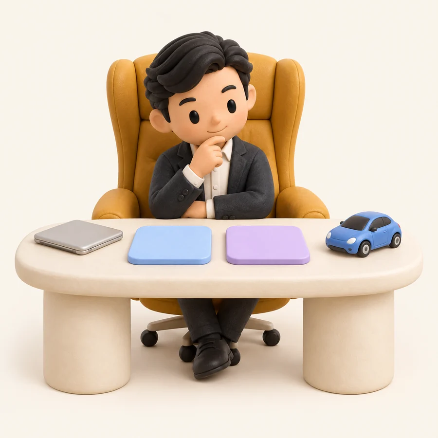 A miniature executive studies evidence at a desk